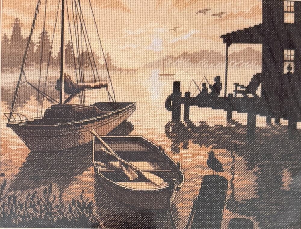 Dimensions Cross Stitch Kit Peaceful Silhouette 35018 Boats Dock Bird NIP Sealed